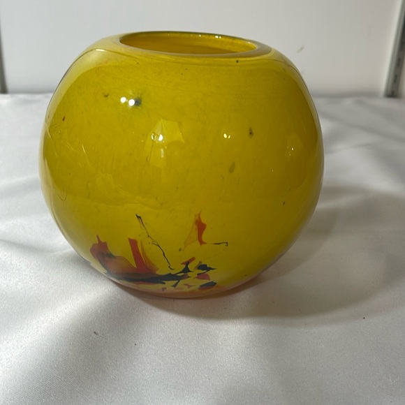 Handmade Blown Glass Bowl Vase Yellow Multi Big - Picture 4 of 8